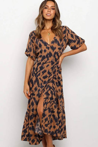 Rust Leopard Print Wrap Dress