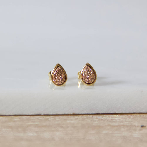 Teardrop Rose Gold Druzy Earrings