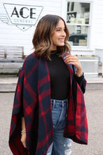 Load image into Gallery viewer, Navy + Red Buffalo Plaid Cape