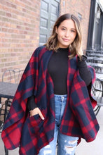 Load image into Gallery viewer, Navy + Red Buffalo Plaid Cape