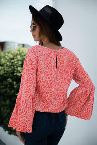Bell Sleeve Floral Print Blouse