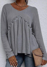 Load image into Gallery viewer, Waffle Knit Cinched Ruffle Long Sleeve