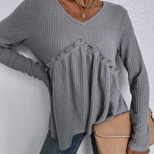 Load image into Gallery viewer, Waffle Knit Cinched Ruffle Long Sleeve