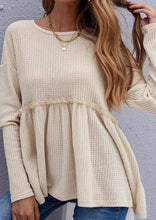 Load image into Gallery viewer, Waffle Knit Ruffle Long Sleeve Top