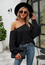 Load image into Gallery viewer, Solid Color One Shoulder Sweater - Black