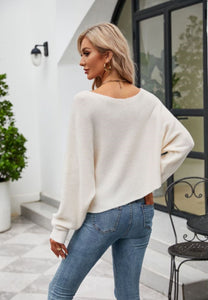 Solid Color One Shoulder Sweater - Ivory