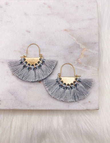 Gray Fan Tassel Earring