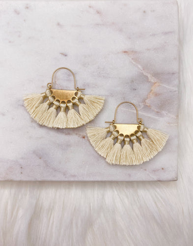 Cream Fan Tassel Earring