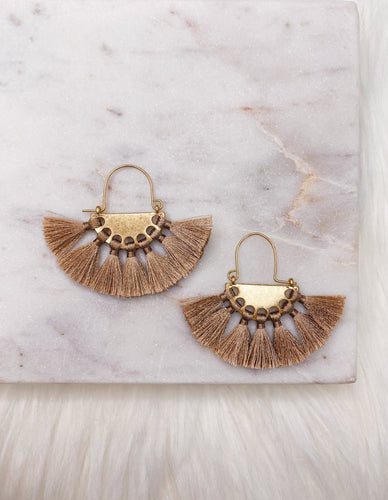 Taupe Fan Tassel Earring