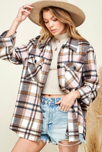 Pink + Mocha Plaid Shacket