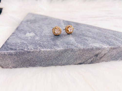 CZ Pave Halo Gold Stud