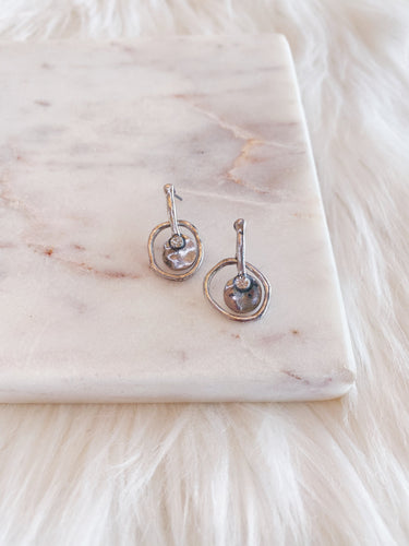 Aged Silver Drop Earring