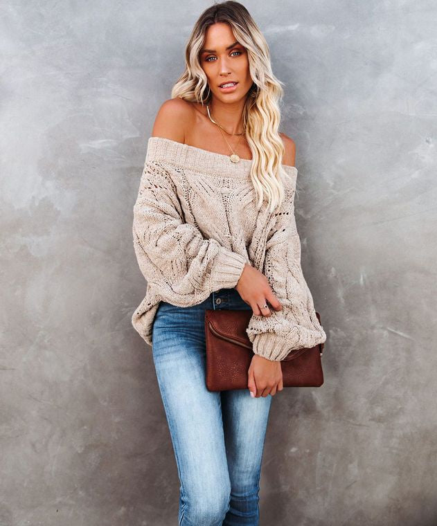 Shoulder Cable Knit Sweater - Oatmeal