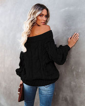 Load image into Gallery viewer, Off-Shoulder Cable Knit Sweater - Black