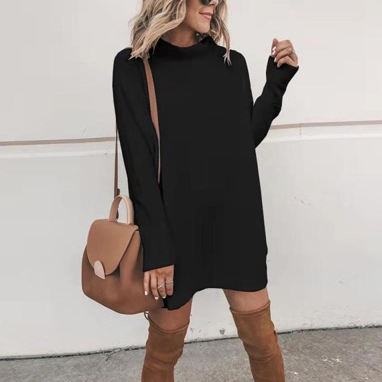 Mock Neck Tunic Sweater Dress