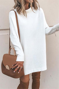 Mock Neck Tunic Sweater Dress - White